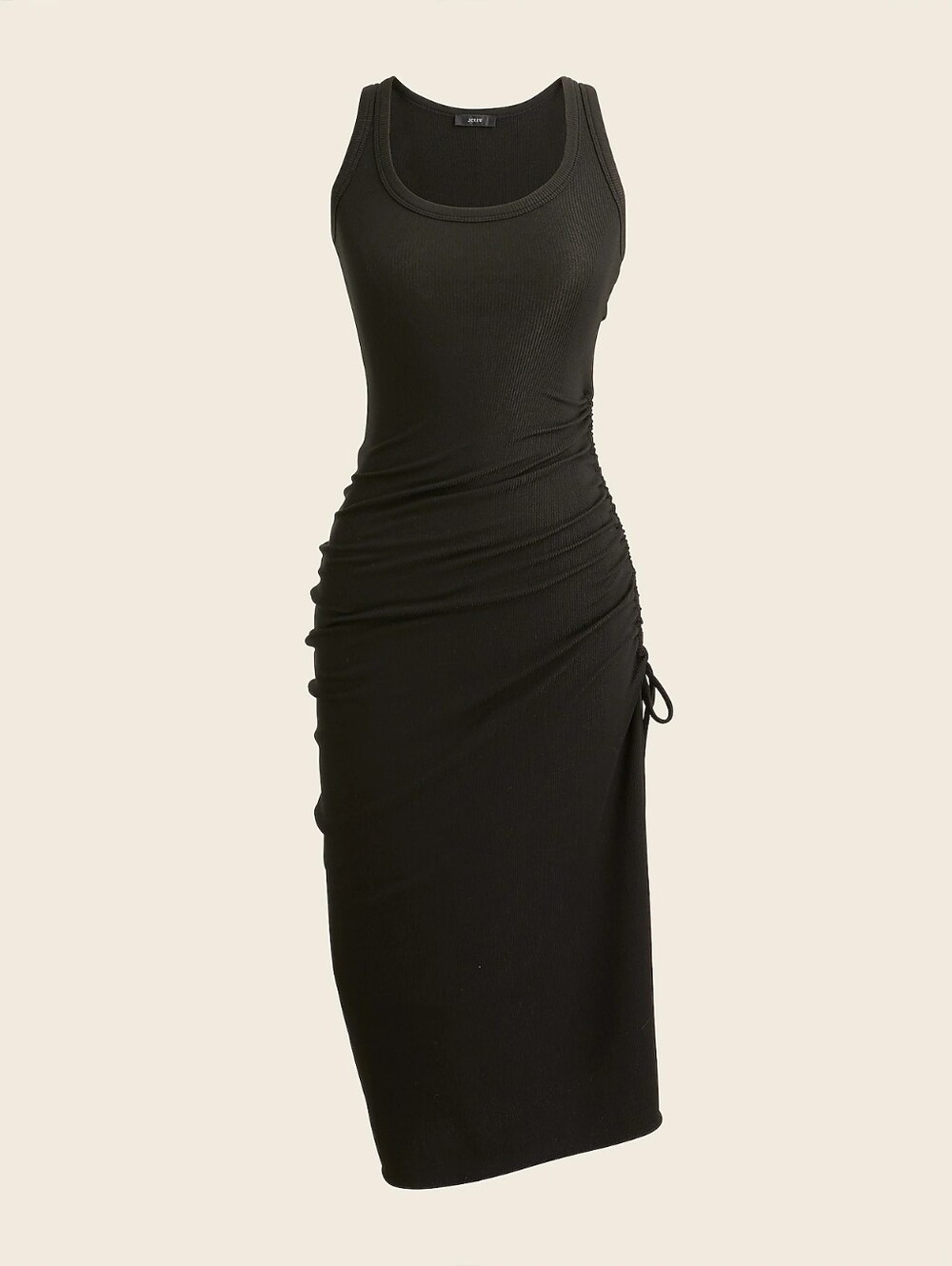 J. Crew Side-Ruched Midi Dress in Vintage Rib Black Size Medium
